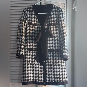 Tuckernuck Pomander Place Coco Tweed Bow Dress Houndstooth Black White Size S